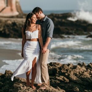 Showpo white two piece set crop top high waist skirt